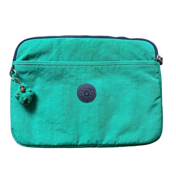 Kipling Nylon Laptop Sleeve Zipper Closure Money Keychain In Clay Teal & Purple - Picture 4 of 11